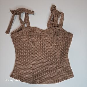 Free People XS Floral Tie-Shoulder Bustier Top - Pink Brown